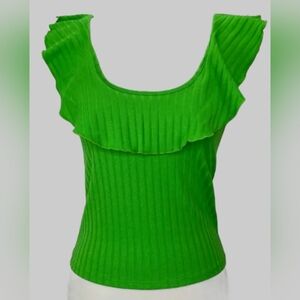 NWT BP Womens Bright Green Ribbed Cropped Ruffle Short Sleeve Top Sz XXS